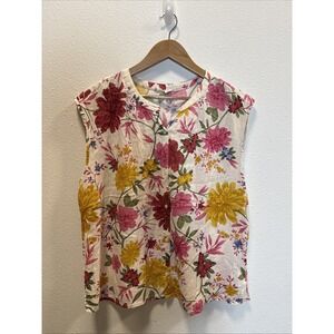 Old Navy Ivory Dahlia Floral Button-Front Sleeveless Cotton Blend Shirt XL